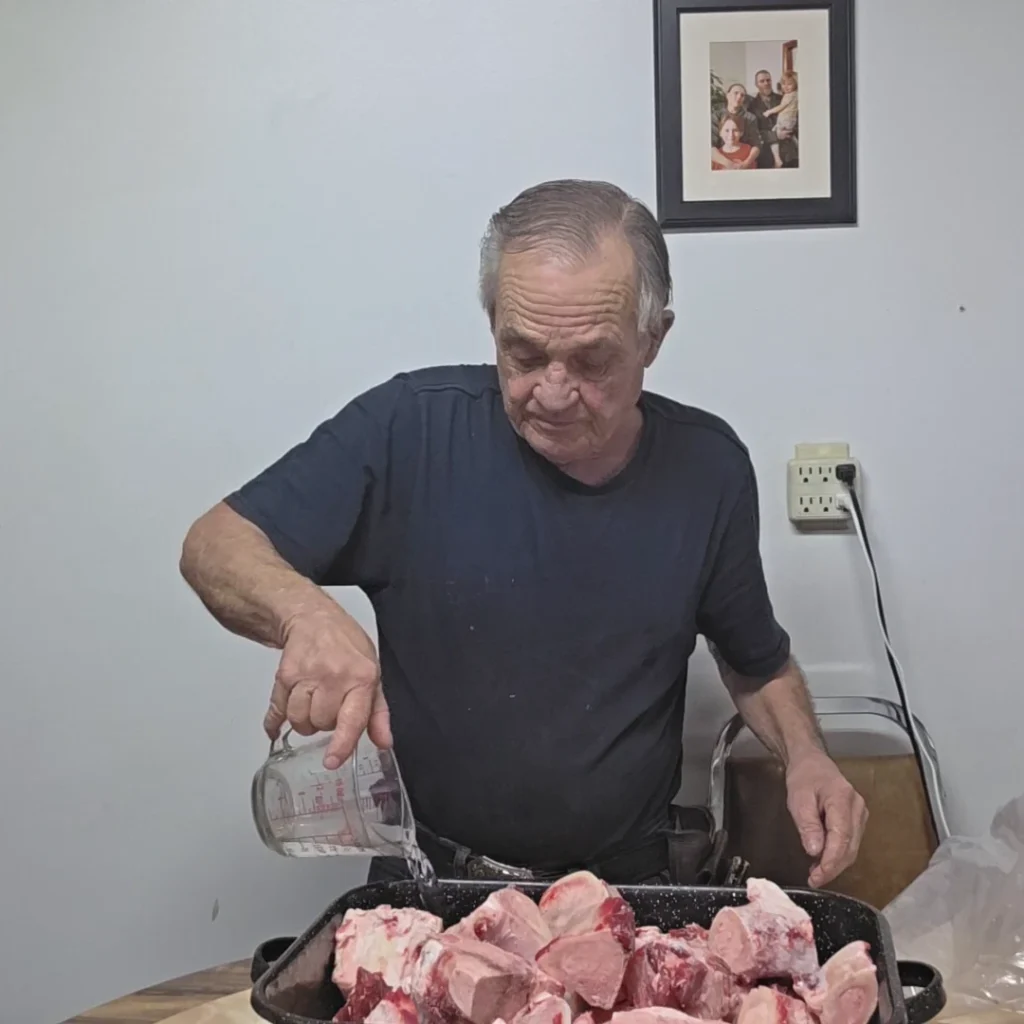 Bones in roaster and adding water