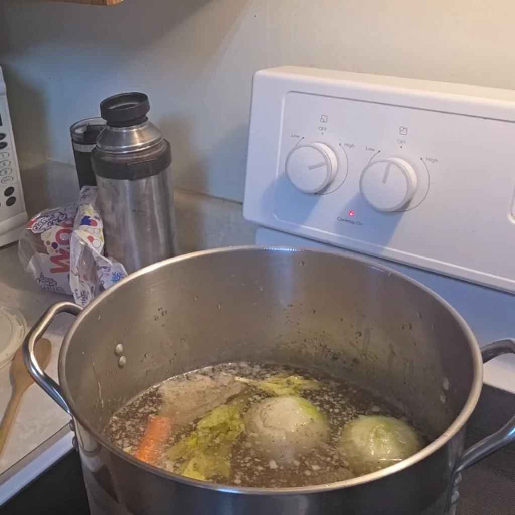 Ingredients for stock in the pot