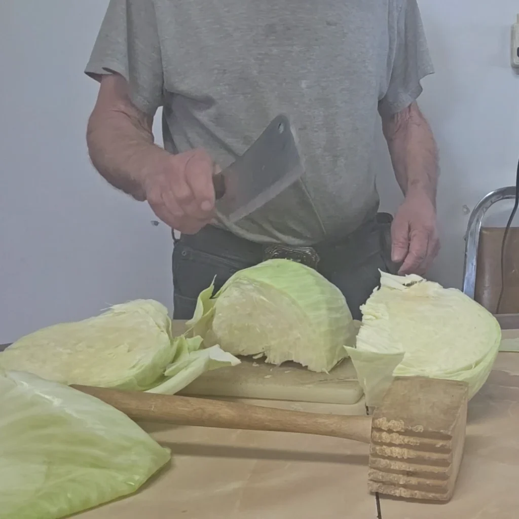 Chopping cabbage with a cleaver