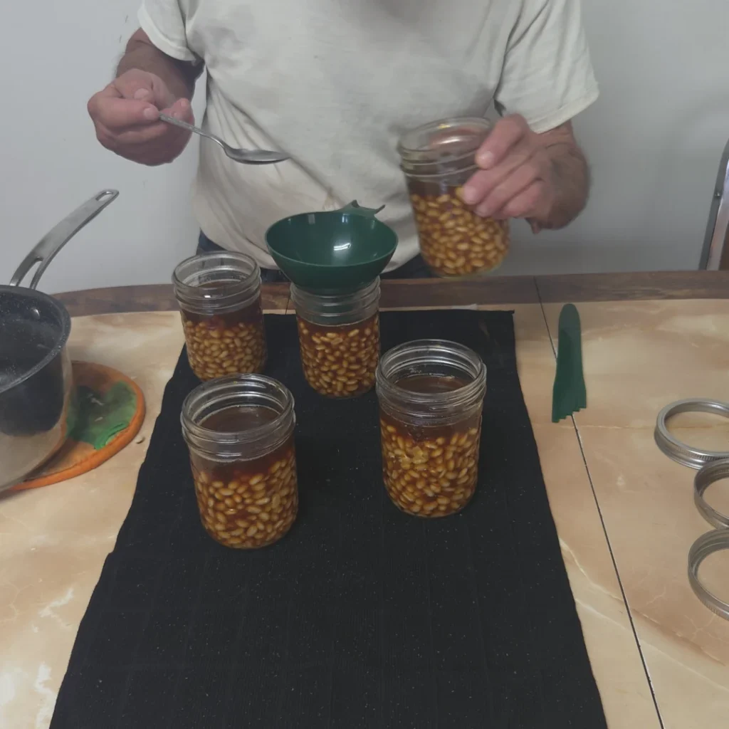 Filling the jars.