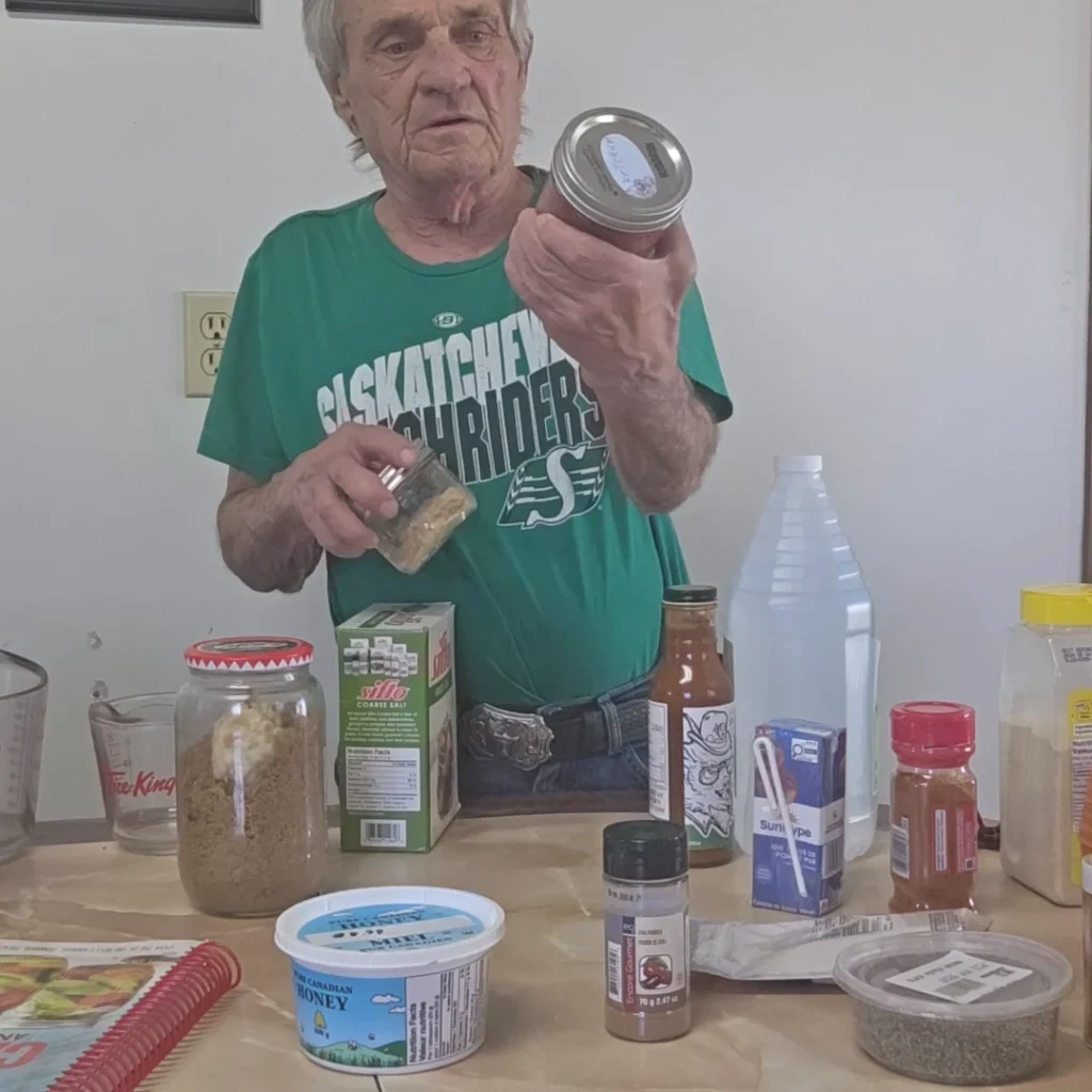 Holding homemade mustard and ketchup