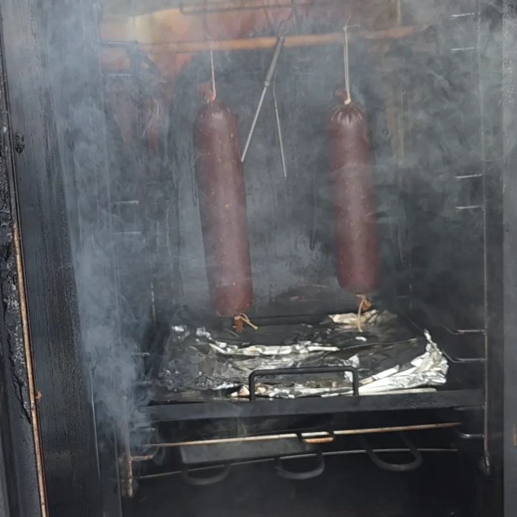 Pepperoni in the smoker