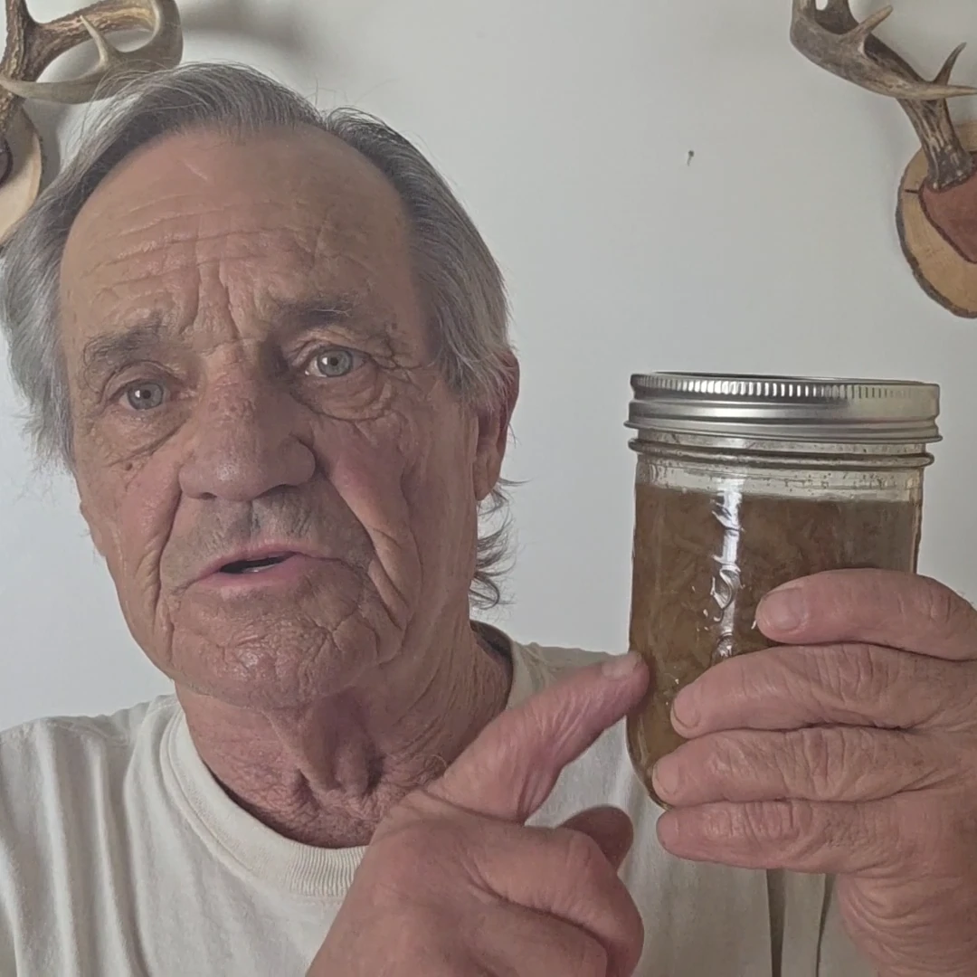 Pointing at a jar of French onion soup