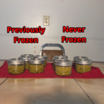 Canned peas from previously frozen beside never frozen
