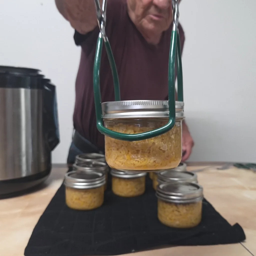 Pulling the jars out of the canner