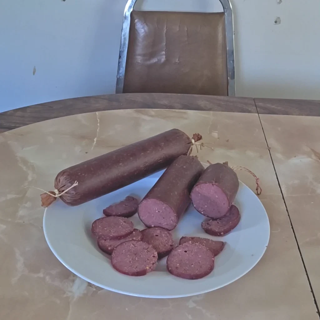 Sliced pepperoni on a plate