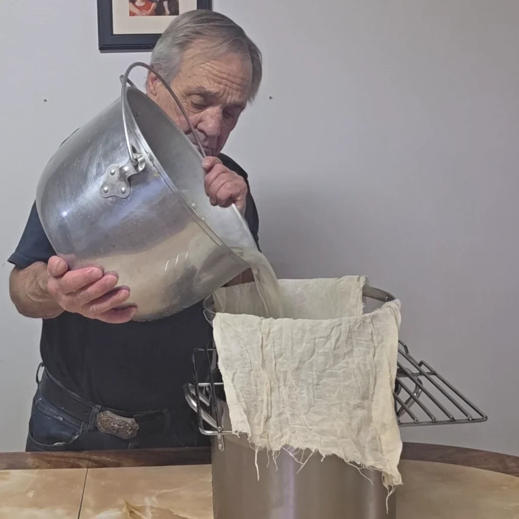 straining the beef broth