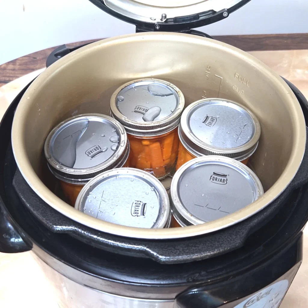 View of the jars in the canner